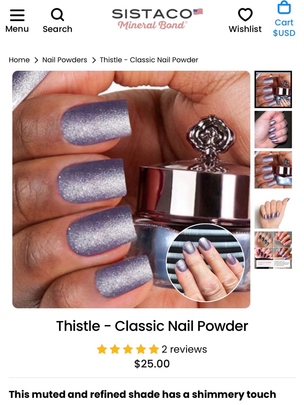 Sistaco Thistle Classic Nail Powder — Shimmery Light Purple